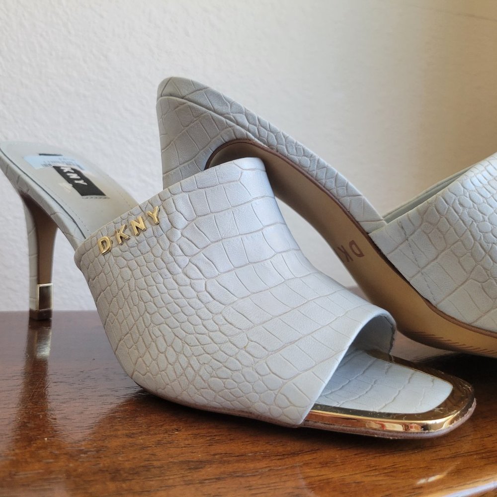 DKNY high heel sandals with white alligator skin